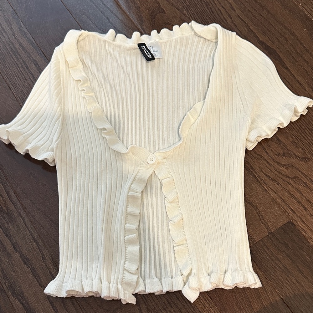 Divided Cream Ruffled Crop Top